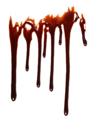 Hot melted dripping chocolate pouring isolated on white background, with clipping path