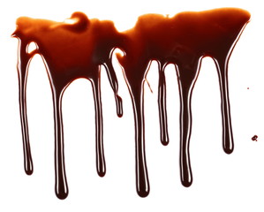 Hot melted dripping chocolate pouring isolated on white background, with clipping path