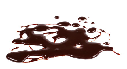 Hot melted chocolate pouring isolated on white background, with clipping path