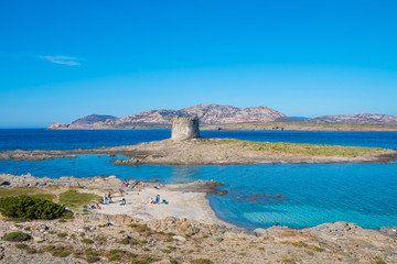 Beautiful turquoise blue mediterranean Pelosa beach near Stintino, Sardinia, Italy.
