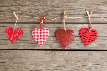 Four heart shape decoration hanging on the string