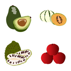 Set of different fruits on a white background, Vector illustration