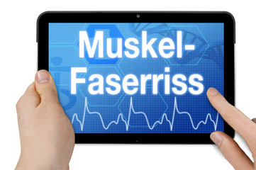 Tablet mit Diagnose Muskelfaserriss