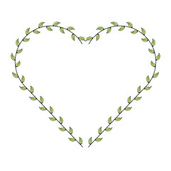 heart love with leafs romantic icon vector illustration design