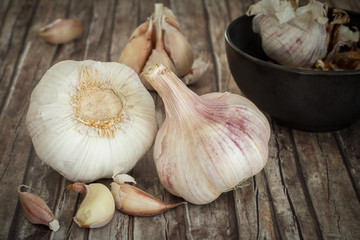 garlic on wood background