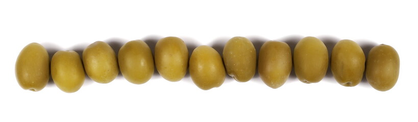 Green olives set isolated on white background