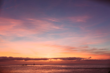 Fototapeta na wymiar Pink sunset in Cornwall, Lands End 