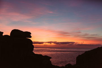 Pink sunset in Cornwall, Lands End 