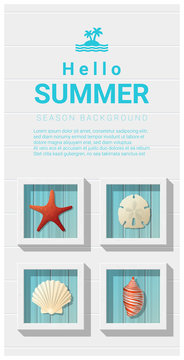 Hello summer background with sea creatures wall art , vector , illustration
