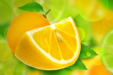 Lemon fruit with leaves