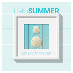 Hello summer background with seashell wall art , vector , illustration