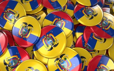 Ecuador Badges Background - Pile of Ecuadorian Flag Buttons.