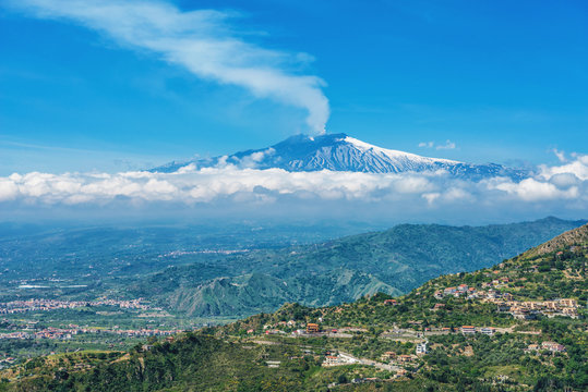 Mount Etna volcano, view from Taormina, Sicily