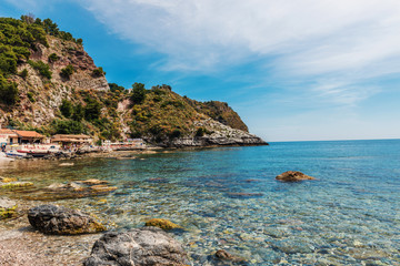 Fototapeta na wymiar Beach at Isola Bella in Taormina, Sicily, Italy
