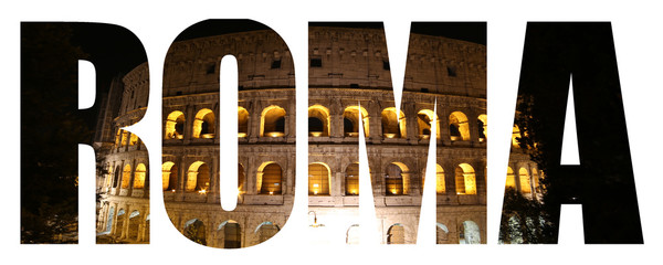 Rome text background with Colosseum