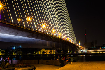 Rama VIII Bridge view in night time from below