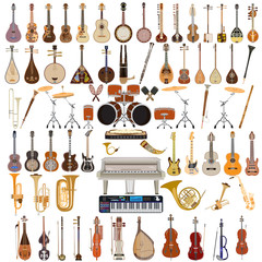 Vector set of musical instruments in flat style - obrazy, fototapety, plakaty