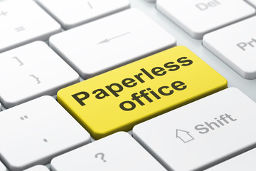 Finance concept: Paperless Office on computer keyboard background