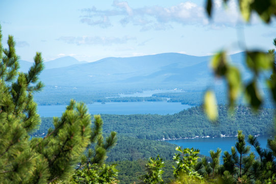 Idyllic view of Lake Winnipesaukee, Mount Major in Maine, USA