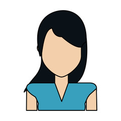 colorful image caricature faceless half body woman with straight hair vector illustration