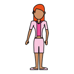 colorful caricature image faceless woman with casual clothing vector illustration