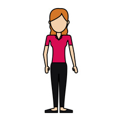 colorful caricature image faceless woman with blouse and pants vector illustration