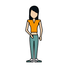 colorful caricature image faceless woman with sport clothing vector illustration