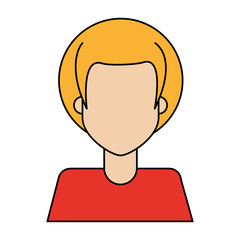 colorful caricature image faceless half body woman with blond short hair vector illustration