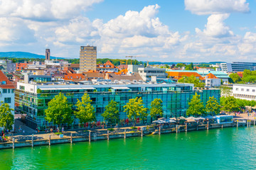 Panorama view of a marina of the german city Friedrichshafen. © dudlajzov