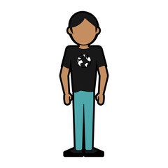 faceless man wearing t shirt with planet earth on it icon image vector illustration design 