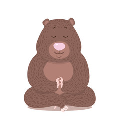 Vector cartoon style bear in yoga pose logo. Cute logotype