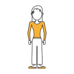 faceless woman wearing shirt and pants icon image vector illustration design 