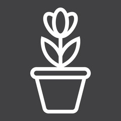 Flower in pot line icon, plant and decor