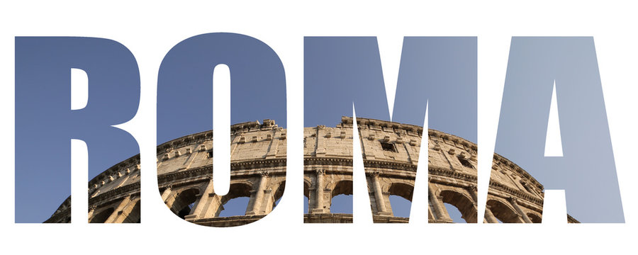Rome text background with Colosseum