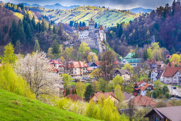 Rural landscape Bran in spring season, Transylvania landmark, Romania