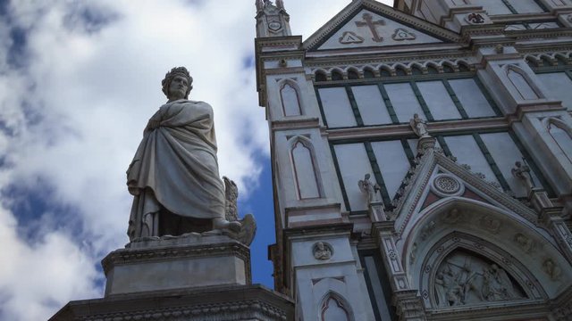 Time-lapse of Dante Alighieri monument in Piazza Santa Croce, Florence, Tuscany, Italy