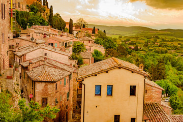 View of the city of montepulciano in the province of siena toscana italia, famous for the red wine...
