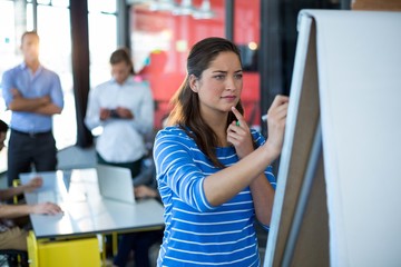 Attentive businesswoman writing on flip chart