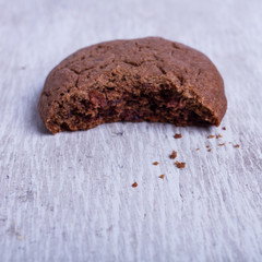 chocolate chip cookie on wood