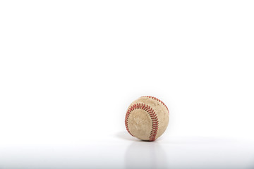 old dirty used baseball with red stitching isolated on white