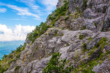 Detail of the fuerstensteig hiking trail in the principality of liechtenstein.