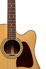 Obraz premium Acoustic guitar light color wood sound hole and frets