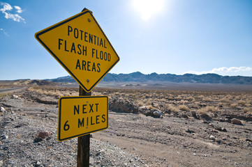 Flash flood warning sign in the desert