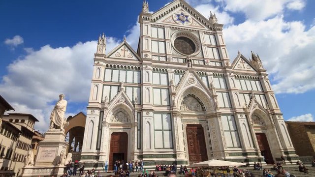 Time-lapse of Piazza Santa Croce with monument to Dante Alighieri, Florence, Tuscany, Italy