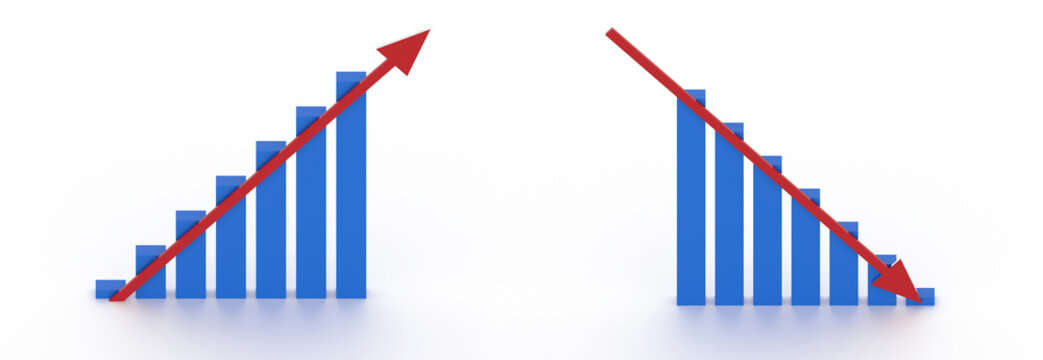 Rising and falling chart with arrows