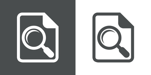Icono plano lupa en documento gris y blanco