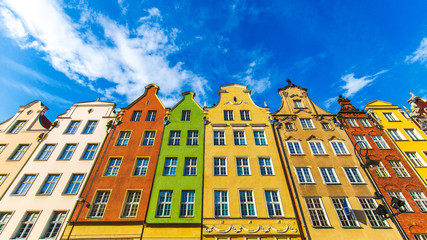 Fototapeta premium Colorful facades of historical buildings in center of Gdansk, Poland