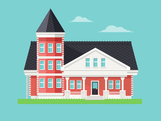 Victorian Style House. Flat Design Style. 