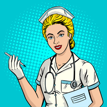 Nurse Pop Art Style Vector Illustration