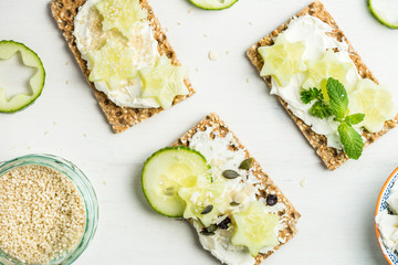 Snack from Wholegrain Rye Crispbread Crackers and Cucumber
